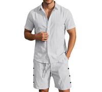 Camisas De Lino,Traje de Camisa de Lino Hombre Conjunto Casual Verano Transpirable Cómodo Viajes Negocios Ropa Oficina Elegante