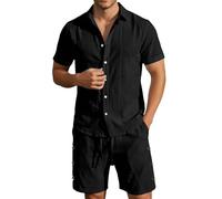 Camisas De Lino,Traje de Camisa de Lino Hombre Conjunto Casual Verano Transpirable Cómodo Viajes Negocios Ropa Oficina Elegante