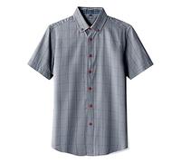 Camisas de manga corta a cuadros para hombre, cuello de solapa, blusa de ajuste holgado, camisetas casuales de moda, transpirables, ligeras, camisetas de verano con botones, gris, 5XL
