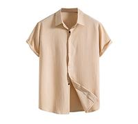 Camisas de Manga Corta de Algodón para Hombre | Tops Casuales Sueltos Lisos | Paquete Múltiple Ropa Elegante y Cómoda de Verano para Uso Diario para Hombre, caqui, XL