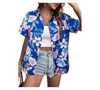 Camisas de Manga Corta de Verano for Mujer, Camisas básicas con Estampado Floral 3D, Camisas Casuales de un Solo Pecho Estilo Resort de Playa Vacaciones En La Playa(Color 13,L)