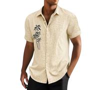 Camisas de manga corta para hombre, ajuste regular, algodón y lino, con botones, estilo hawaiano, playa, vacaciones, vestido elegante, casual, ropa de trabajo, camiseta ligera de verano con bolsillos