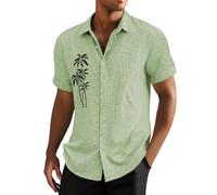 Camisas de manga corta para hombre, ajuste regular, algodón y lino, con botones, estilo hawaiano, playa, vacaciones, vestido elegante, casual, ropa de trabajo, camiseta ligera de verano con bolsillos