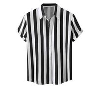 Camisas de manga corta para hombre, camisa a rayas blancas y negras, ligera, para verano, playa, casual, elegante, estilo inglés, camisas de vestir con botones, para vacaciones, casual, transpirable