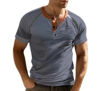 Camisas de manga corta para hombre, camisa Henry con botones y solapa, camisetas de ajuste holgado, trajes de verano, camisetas de negocios, azul claro, 5XL