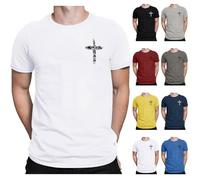 Camisas de manga corta para hombre, cuello redondo, camisetas cristianas con estampado de cruz de Jesús, camiseta clásica de ajuste delgado, casual, color sólido, camisas básicas de algodón, camisa de