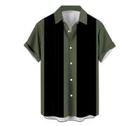Camisas de manga corta para hombre, elegantes camisas hawaianas de manga corta con botones y solapa, cuello cubano, camisetas de playa refrescantes con bolsillo y rayas de contraste, ajuste holgado