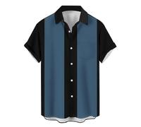 Camisas de manga corta para hombre, elegantes camisas hawaianas de manga corta con botones y solapa, cuello cubano, camisetas de playa refrescantes con bolsillo y rayas de contraste, ajuste holgado