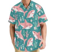 Camisas de manga corta para hombre, sin deformación, estilo hawaiano, casual, colorete, perro de mar, patrón de océano feliz, talla S, Blush Sea Dog Happy Ocean Pattern, Large