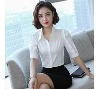 Camisas De Manga Corta Para Mujer, Blusas De Oficina De Gasa Para Mujer Blancas De Moda, Camisas De Fiesta De Negocios Elegantes De Calle Informal De Un Solo Pecho Con Solapa Delgada De Verano, Bla