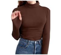 Camisas de manga larga con cuello alto falso, para niñas, suave, ajustada, cálida, casual, capa base, para otoño e invierno, cómoda para todo el día (marrón, 9)