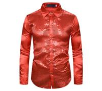Camisas de manga larga con lentejuelas brillantes para hombre, estilo de discoteca, camisa brillante con botones, ajuste delgado, disfraz de baile, disfraz de fiesta caliente, disfraz de graduación
