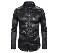 Camisas de manga larga con lentejuelas brillantes para hombre, estilo de discoteca, camisa brillante con botones, ajuste delgado, disfraz de baile, disfraz de fiesta caliente, disfraz de graduación