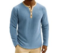 Camisas de manga larga para hombre, ajuste regular, cuello redondo, con textura, cómodas, con botones, ligeras, transpirables, deportivas, informales, básicas, a presión, azul celeste, XXL