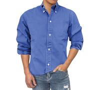 Camisas de manga larga para hombre, elegantes, informales, de ajuste regular, ligeras, para verano, playa, transpirables, con botones, sin arrugas, con bolsillos, para senderismo, pesca, golf, azul