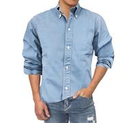 Camisas de manga larga para hombre, elegantes, informales, de ajuste regular, ligeras, para verano, playa, transpirables, con botones, sin arrugas, con bolsillos, para senderismo, pesca, golf, azul, M