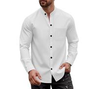 Camisas de manga larga para hombre, manga larga, cuello redondo, camisa de ocio, camisa de verano de un solo pecho para hombres, corte relajado, manga larga transpirable, Blanco, M