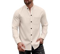 Camisas de manga larga para hombre, manga larga, cuello redondo, camisa de ocio, camisa de verano de un solo pecho para hombres, corte relajado, manga larga transpirable, caqui, M