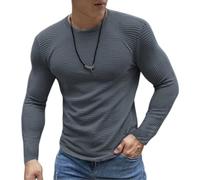 Camisas de manga larga para hombre, ropa interior térmica, cuello redondo, suéter informal, suéter de punto texturizado, capa base, gris oscuro, M