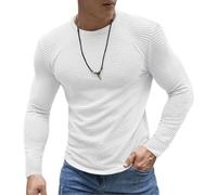 Camisas de manga larga para hombre, ropa interior térmica, cuello redondo, suéter informal, suéter de punto texturizado, capa base, blanco, M