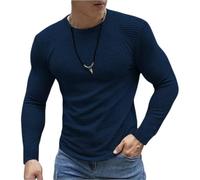 Camisas de manga larga para hombre, ropa interior térmica, cuello redondo, suéteres casuales de punto con textura, capa base, azul marino, L