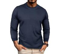 Camisas de manga larga para hombre, ropa interior térmica, suéter casual, capa base de punto, azul marino, M