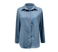 Camisas de manga larga para mujer, blusas para mujer del Reino Unido, elegantes blusas de negocios, cómodas, transpirables, tipo túnica, holgadas, con botones, para uso diario, camisa de cuello de