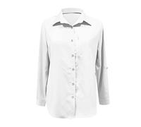 Camisas de manga larga para mujer, blusas para mujer del Reino Unido, elegantes blusas de negocios, cómodas, transpirables, tipo túnica, holgadas, con botones, para uso diario, camisa de cuello de