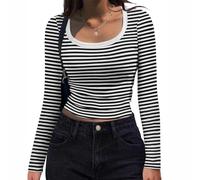 Camisas de manga larga para mujer, de punto acanalado, casual, para todas las mujeres, camisas de cuello de manga larga, ajuste casual, tops de punto acanalado, para otoño, trabajo, trabajo básico