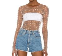 Camisas de manga larga para mujer - Parte superior elegante de manga larga para fiesta de malla top top elegante blazer marrón elegante tops malla trajes de fiesta Mash rojo brillante body camiseta de