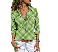 Camisas de Manga Larga para Mujeres con Estampado a Cuadros y Botones con Cuello de Solapa Elegante Blusa de Negocios Casual