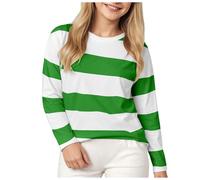 Camisas de manga larga para niñas, cuello redondo, para otoño, para niños, parte superior de algodón, ajuste delgado, capa base casual para niños de invierno (verde claro, 5-6 años)
