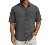 Camisas de mezclilla para hombre, estilo vintage, de manga corta, con botones, para verano, casual, ajuste regular, Negro, XXL