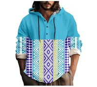 Camisas de moda para hombre Camisas con capucha estampadas elegantes mezcla de lino Tejido transpirable Ropa casual versátil para primavera verano, azul claro, 3XL