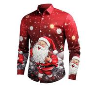 Camisas De Navidad para Hombre Manga Larga Tiempo Libre 3D Camisa Patrón con Botones Talla Grande Vacaciones Moda Tops Navidad Acción de Gracias Camiseta Estampada (White-a, M)