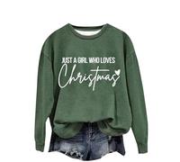 Camisas de Navidad para mujer, trajes de Navidad retro para mujer, sudadera con estampado de Just A Girl Who Loves Christmas, cuello redondo, manga larga, elástica, ropa deportiva de primavera, para
