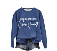 Camisas de Navidad para mujer, trajes de Navidad retro para mujer, sudadera con estampado de Just A Girl Who Loves Christmas con cuello redondo, manga larga, elástica, ropa deportiva de primavera
