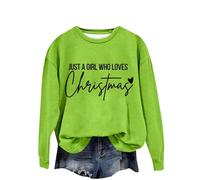 Camisas de Navidad para mujer, trajes de Navidad retro para mujer, sudadera con estampado de Just A Girl Who Loves Christmas con cuello redondo, manga larga, elástica, ropa deportiva de primavera