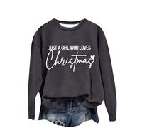 Camisas de Navidad para mujer, trajes de Navidad retro para mujer, sudadera con estampado de Just A Girl Who Loves Christmas, cuello redondo, manga larga, elástica, ropa deportiva de primavera, para