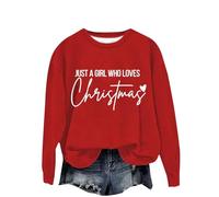 Camisas de Navidad para mujer, trajes de Navidad retro para mujer, sudadera con estampado de Just A Girl Who Loves Christmas, cuello redondo, manga larga, elástica, ropa deportiva de primavera, para