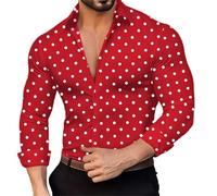 Camisas de negocios para hombre, ajustadas, camisa de vestir formal de lunares con botones, camisa de manga larga sin planchado, Oxford, cuello de solapa, parte superior de oficina, estilo urbano