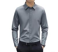 Camisas de negocios para hombre de manga larga para ajuste delgado, ropa de trabajo formal, no necesita planchado, parte superior elástica L-3XL (gris XL)