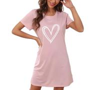 Camisas de noche sexy mujer manga corta camisón mini vestido de noche elegante ligero camiseta sexy chic transpirable pijama impreso cómodo babydoll suave casa de verano, rosa, XL