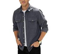 Camisas de pana con botones para hombre, abrigo de camisas, camisa casual con bolsillo en el pecho M-3XL, gris oscuro, 3XL