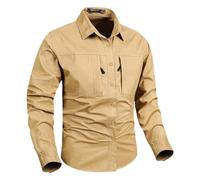 Camisas de pesca de manga larga para hombre, camisas de senderismo informales, con botones, UPF 50+, camisas de trabajo, caqui, XXL