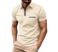 Camisas de polo para hombre, moda de verano, casual, de manga corta, con cierre, solapa con cuello, camisas de color sólido, camisetas de manga corta, camisas grandes para hombre, beige, XXL
