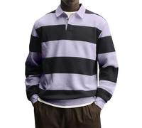 Camisas de rugby para hombre de manga larga - Polo de manga larga para hombre, camisetas de rayas de gran tamaño con un botón, camiseta clásica para un aspecto deportivo y elegante, blusa casual de