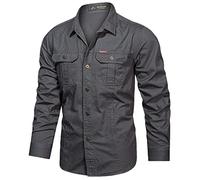Camisas de safari de manga larga para hombre estilo militar, estilo cargo táctica manga enrollable camisa de algodón con botones camisa occidental con bolsillos camisas de trabajo de secado