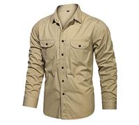 Camisas de safari de manga larga para hombre estilo militar, estilo cargo táctica manga enrollable camisa de algodón con botones camisa occidental con bolsillos camisas de trabajo de secado