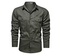 Camisas de safari para hombre - Camisas de algodón de manga larga para senderismo al aire libre, ajuste regular, camisas tácticas militares con botones y dos bolsillos en el pecho, camisa ligera para